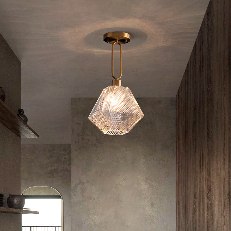 Single Modernism Golden Finish Flush Mount Lighting Unique Glass Ceiling Light