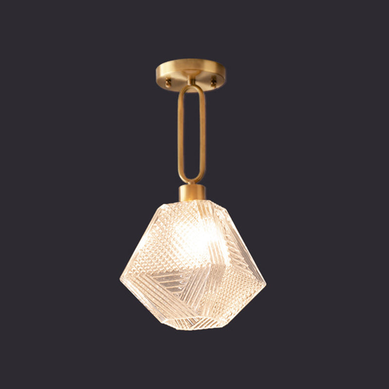 Single Modernism Golden Finish Flush Mount Lighting Unique Glass Ceiling Light