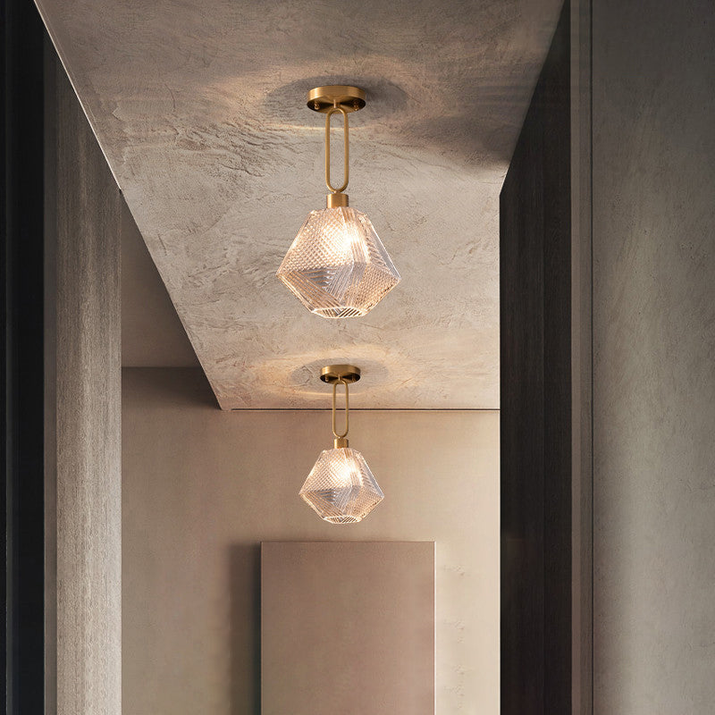 Single Modernism Golden Finish Flush Mount Lighting Unique Glass Ceiling Light