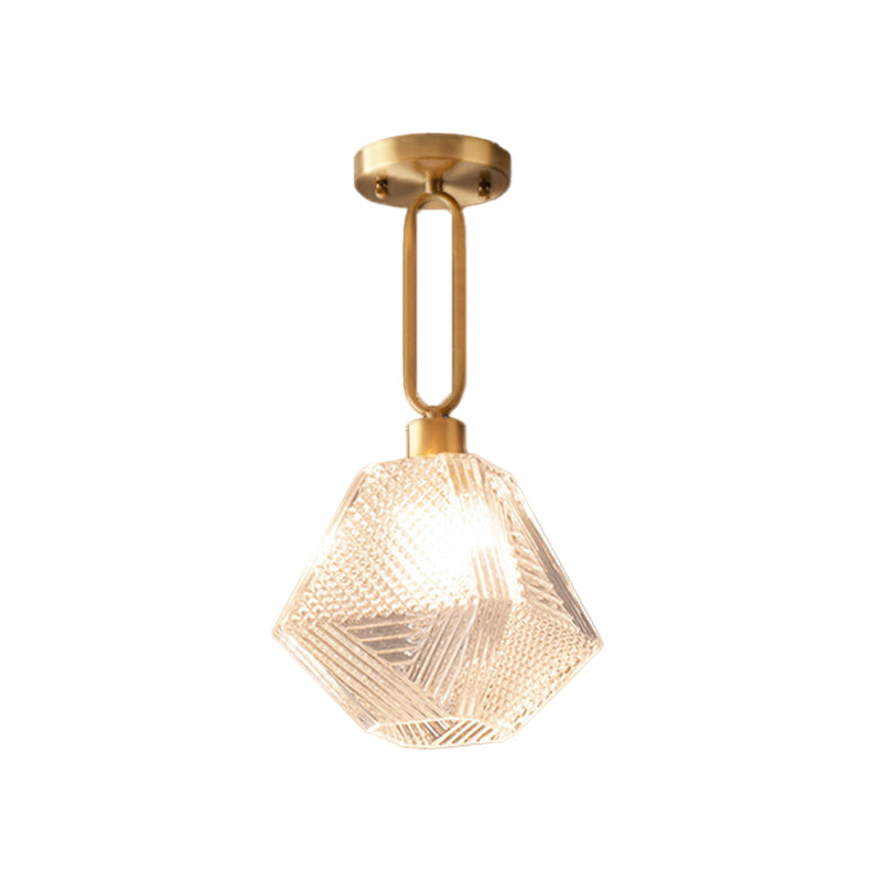 Single Modernism Golden Finish Flush Mount Lighting Unique Glass Ceiling Light