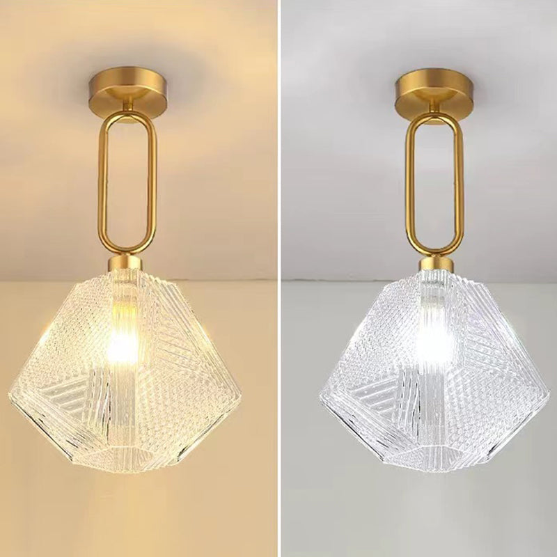 Single Modernism Golden Finish Flush Mount Lighting Unique Glass Ceiling Light