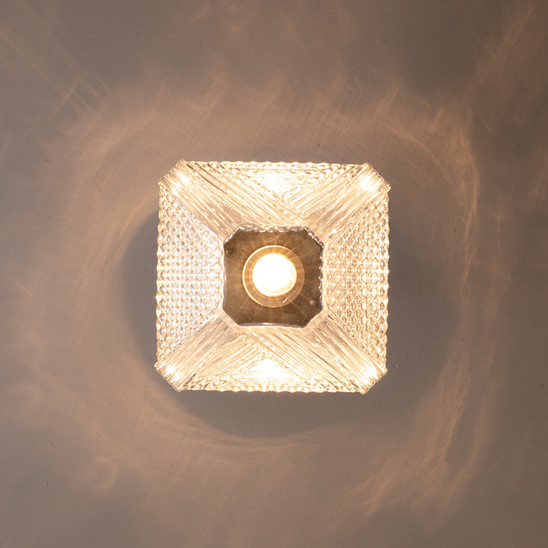 Single Modernism Golden Finish Flush Mount Lighting Unique Glass Ceiling Light
