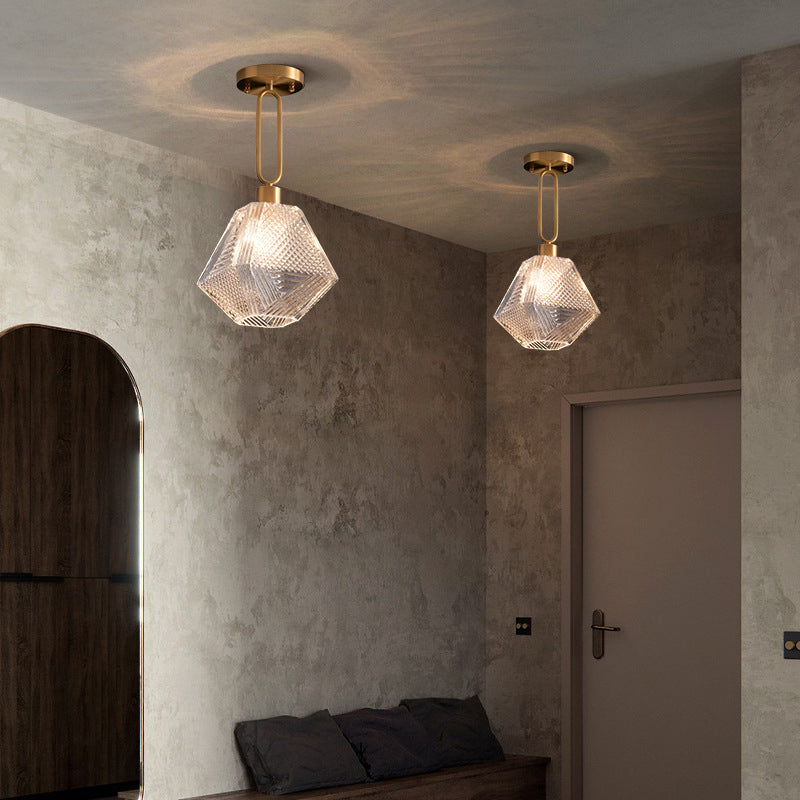 Single Modernism Golden Finish Flush Mount Lighting Unique Glass Ceiling Light