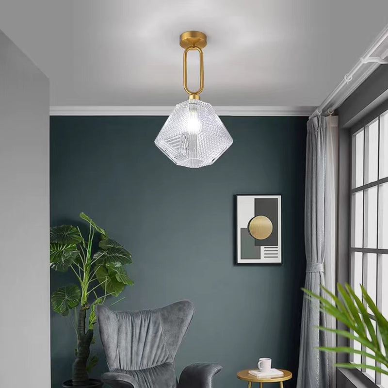 Single Modernism Golden Finish Flush Mount Lighting Unique Glass Ceiling Light