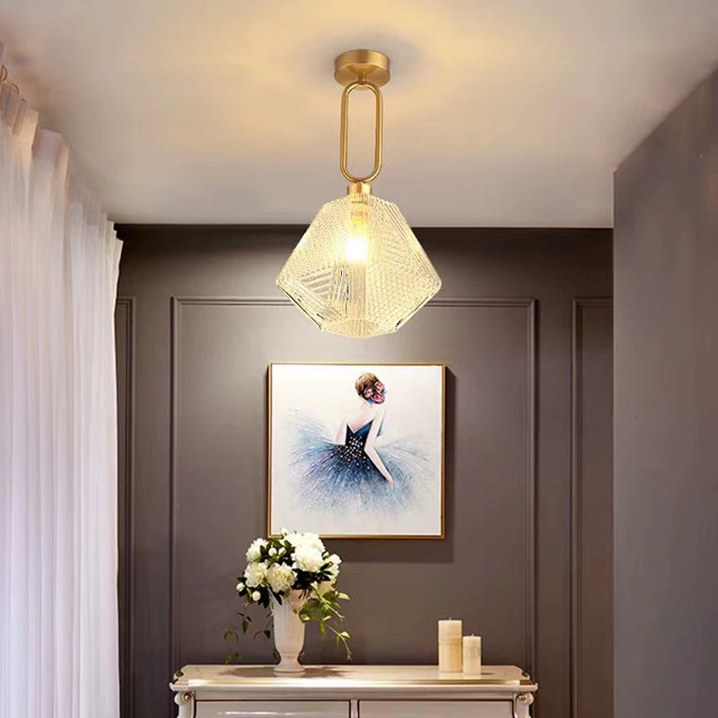 Single Modernism Golden Finish Flush Mount Lighting Unique Glass Ceiling Light