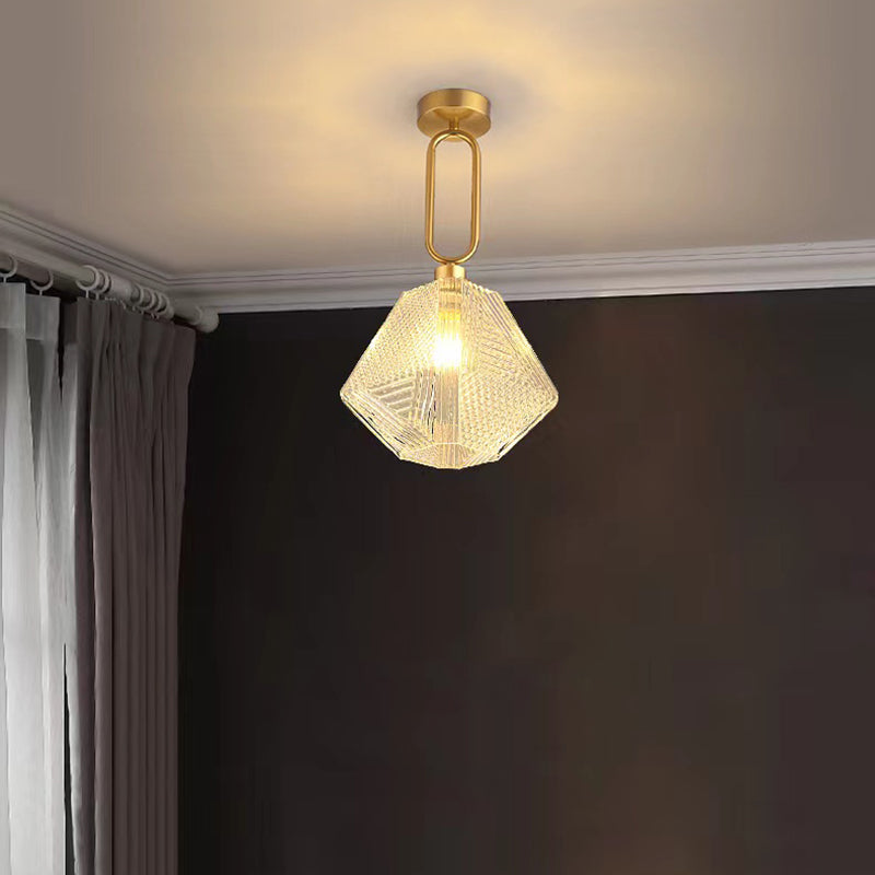 Single Modernism Golden Finish Flush Mount Lighting Unique Glass Ceiling Light
