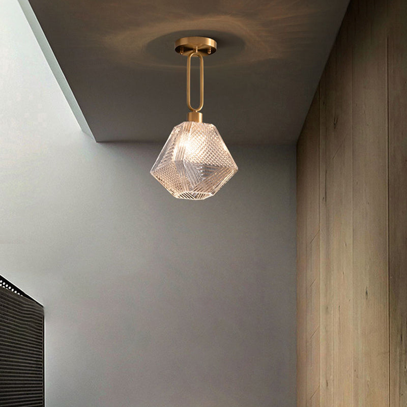 Single Modernism Golden Finish Flush Mount Lighting Unique Glass Ceiling Light