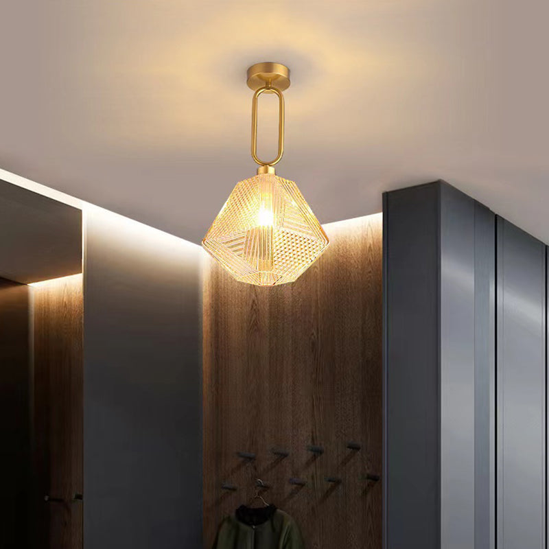 Single Modernism Golden Finish Flush Mount Lighting Unique Glass Ceiling Light