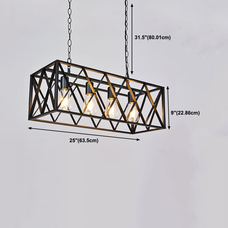 Industrial Rectangular Island Pendant Lights Metal Multiple-Light Island Light Fixtures