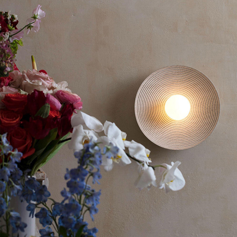 1 Light Circular Shape Wall Light Sconce Modern Wood Wall Light Fixture for Living Room