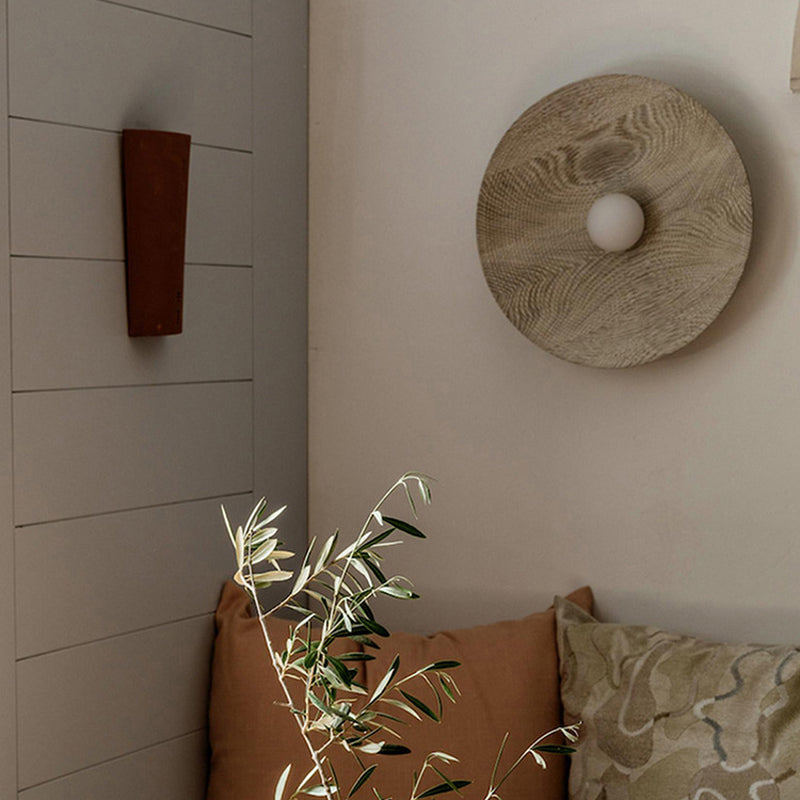 1 Light Circular Shape Wall Light Sconce Modern Wood Wall Light Fixture for Living Room