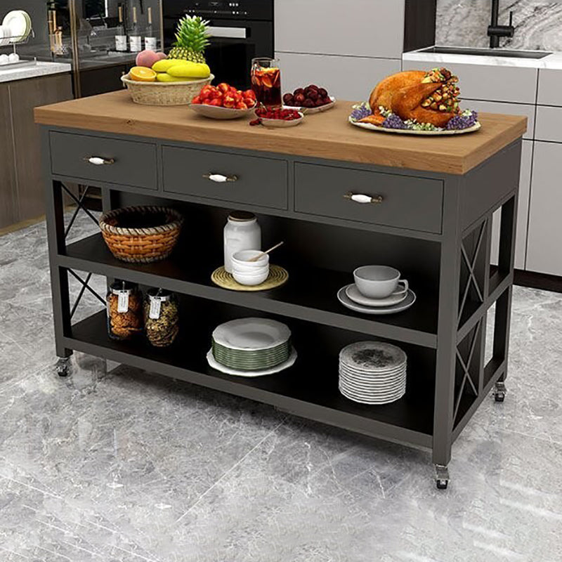 Contemporary Wood Kitchen Trolley Stationary Kitchen Island Table with Open Storage