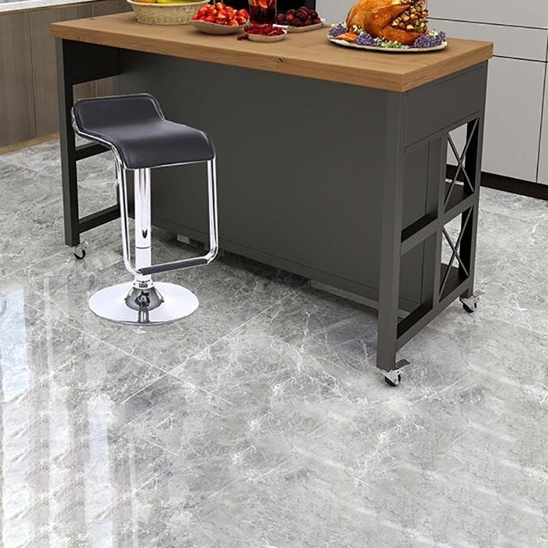 Contemporary Wood Kitchen Trolley Stationary Kitchen Island Table with Open Storage