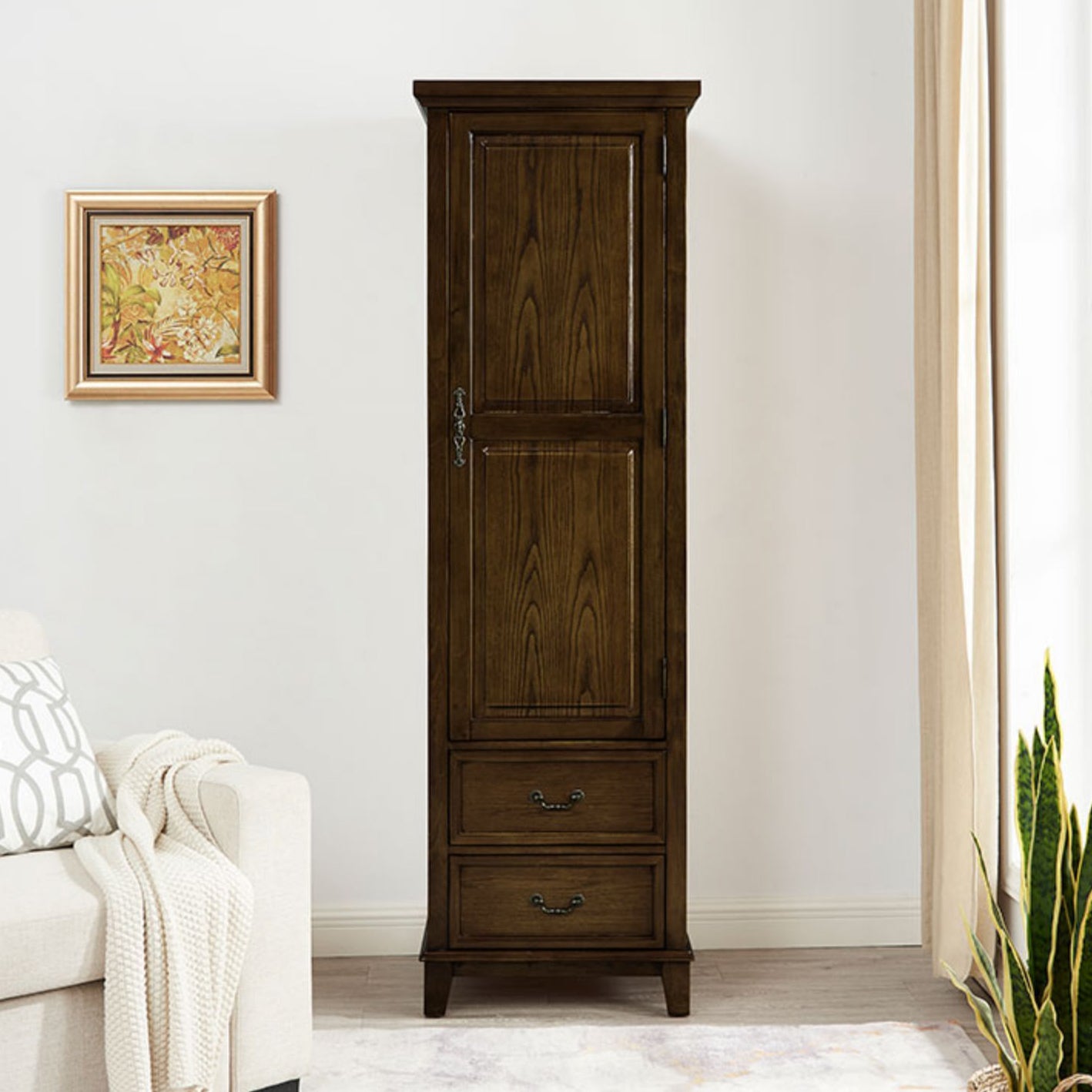 Traditional Rubberwood Armoire for Home Matte Finish Cabinet with Hinged Door