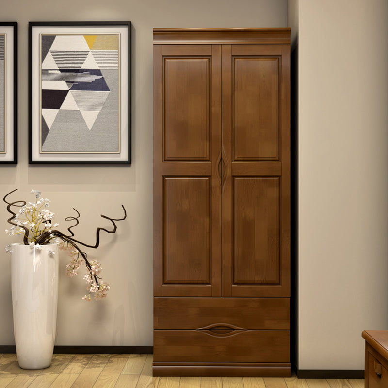 Traditional Rubberwood Wardrobe with Drawers Matte Finish Cabinet for Home