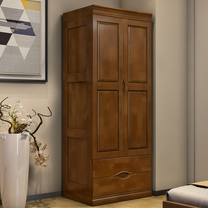 Traditional Rubberwood Wardrobe with Drawers Matte Finish Cabinet for Home