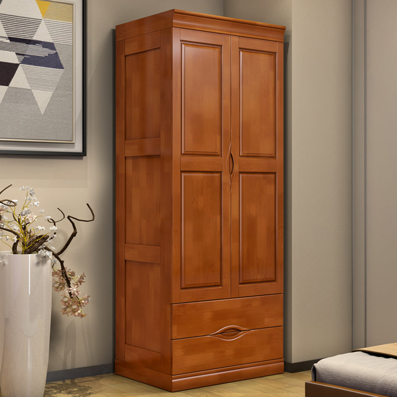 Traditional Rubberwood Wardrobe with Drawers Matte Finish Cabinet for Home