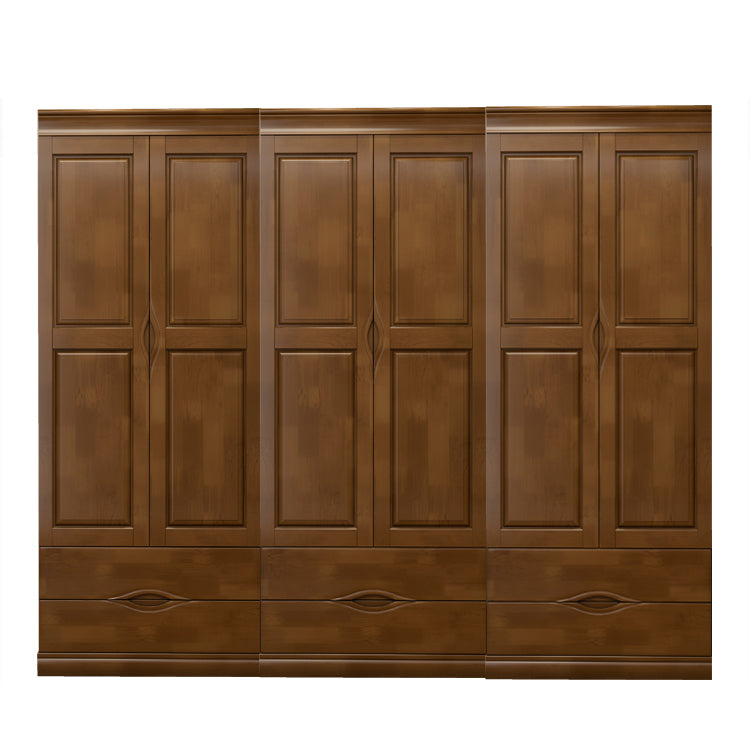 Traditional Rubberwood Wardrobe with Drawers Matte Finish Cabinet for Home