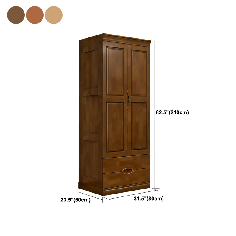 Traditional Rubberwood Wardrobe with Drawers Matte Finish Cabinet for Home