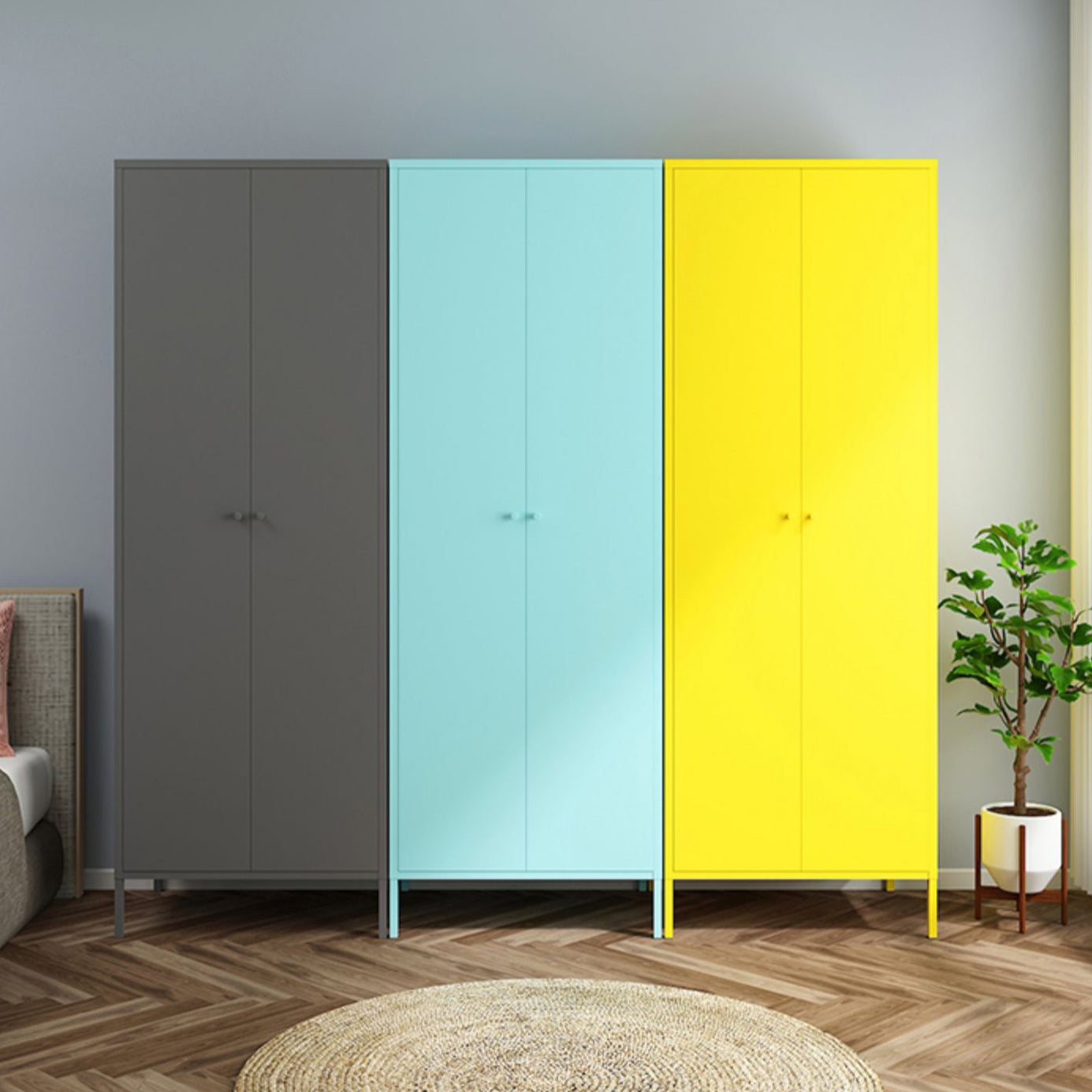 Contemporary Style Metal Wardrobe Adjustable Shelves Wardrobe Closet with Legs
