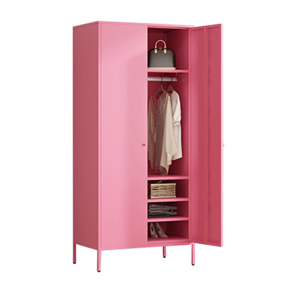 Contemporary Style Metal Wardrobe Adjustable Shelves Wardrobe Closet with Legs
