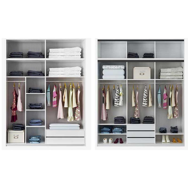 Glass and Engineered Wood Wardrobe Closet White Wardrobe Cabinet