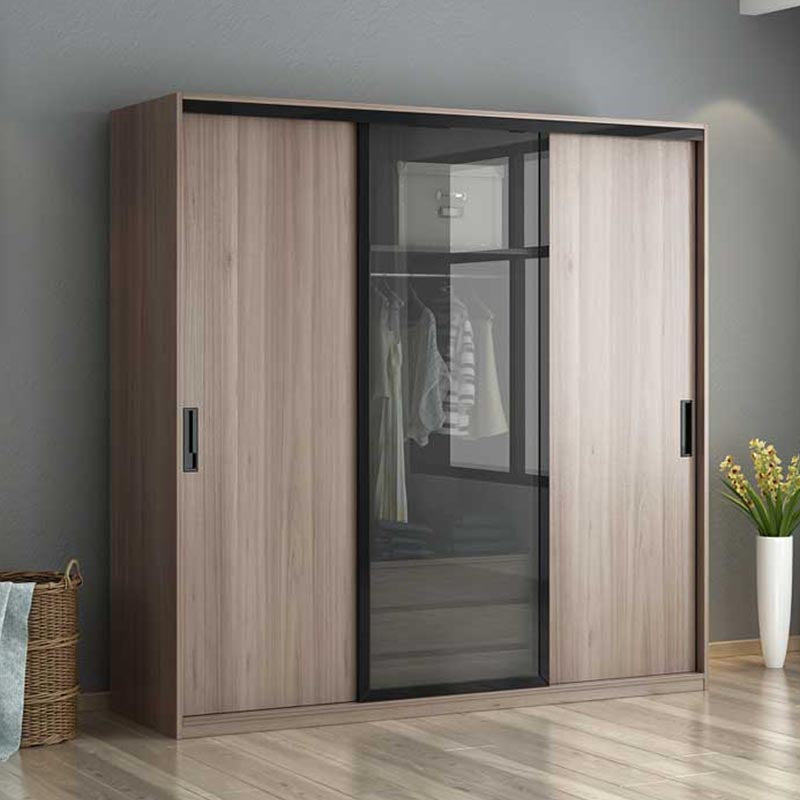 Glass and Engineered Wood Wardrobe Closet White Wardrobe Cabinet