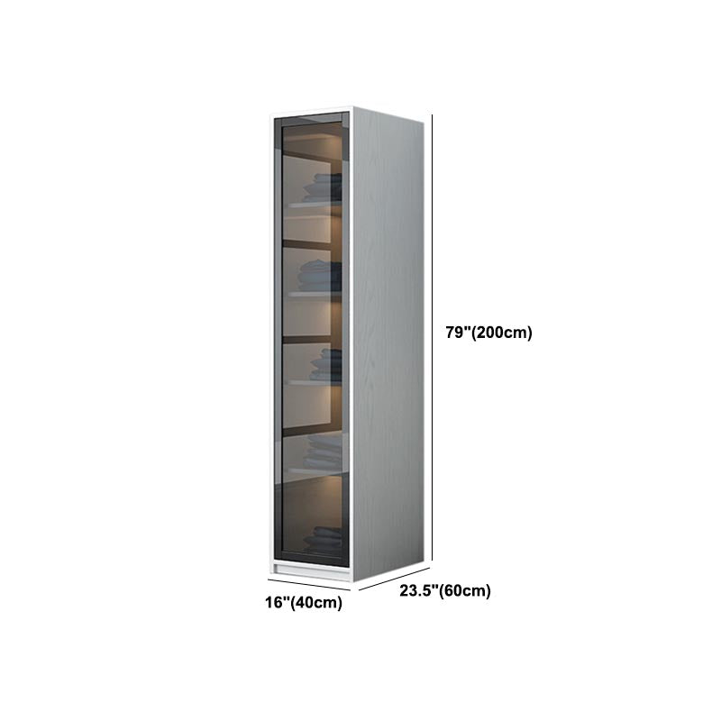 Glass and Engineered Wood Wardrobe Closet White Wardrobe Cabinet