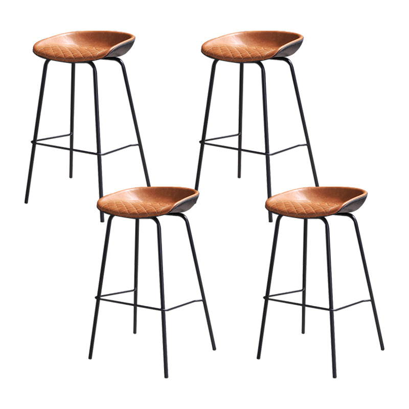 Contemporary Leather Counter Stools Metal Bar Stool for Living Room