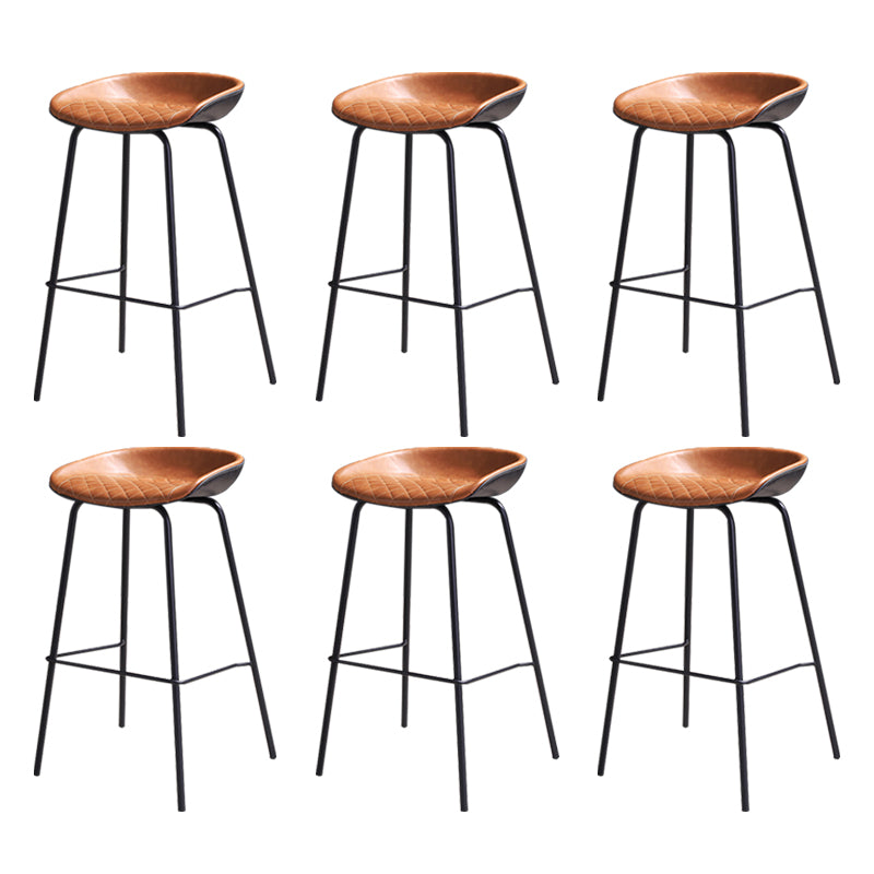 Contemporary Leather Counter Stools Metal Bar Stool for Living Room