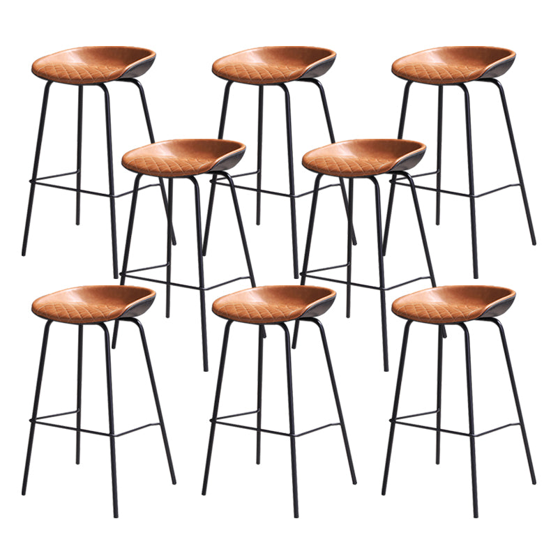 Contemporary Leather Counter Stools Metal Bar Stool for Living Room