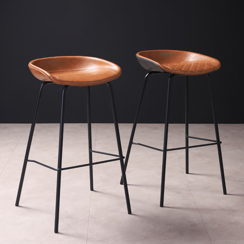 Contemporary Leather Counter Stools Metal Bar Stool for Living Room