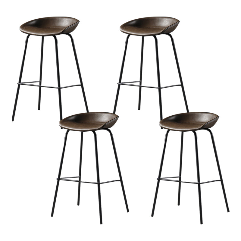 Contemporary Leather Counter Stools Metal Bar Stool for Living Room