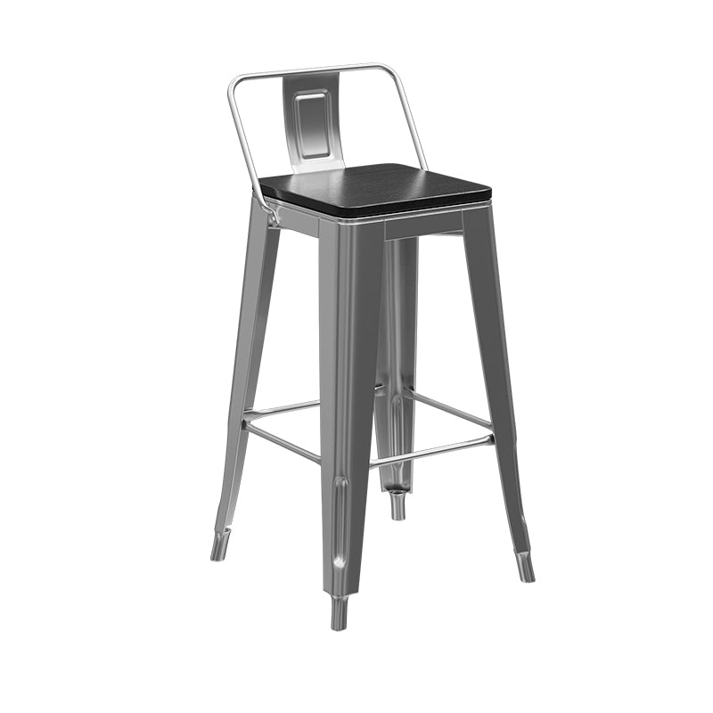 Footrest Backrest Counter-height Stool Industrial Wood and Metal Counter Chair in Silver