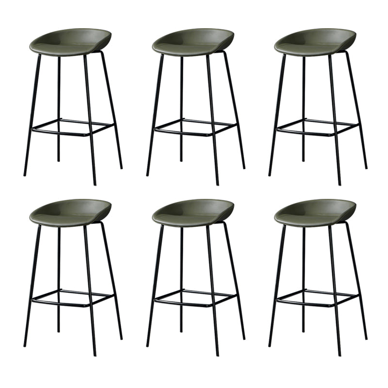Modern Leather Counter Bar Stool Black Base Footrest Low Back Counter Stool