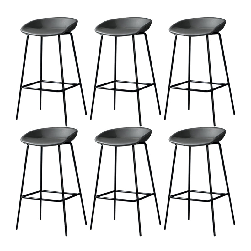 Modern Leather Counter Bar Stool Black Base Footrest Low Back Counter Stool