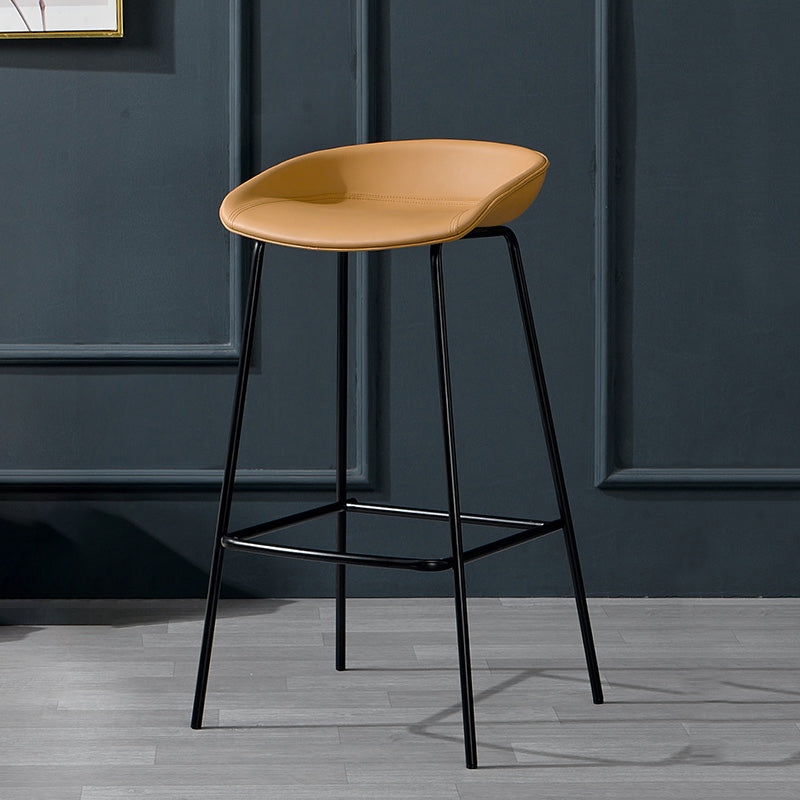 Modern Leather Counter Bar Stool Black Base Footrest Low Back Counter Stool