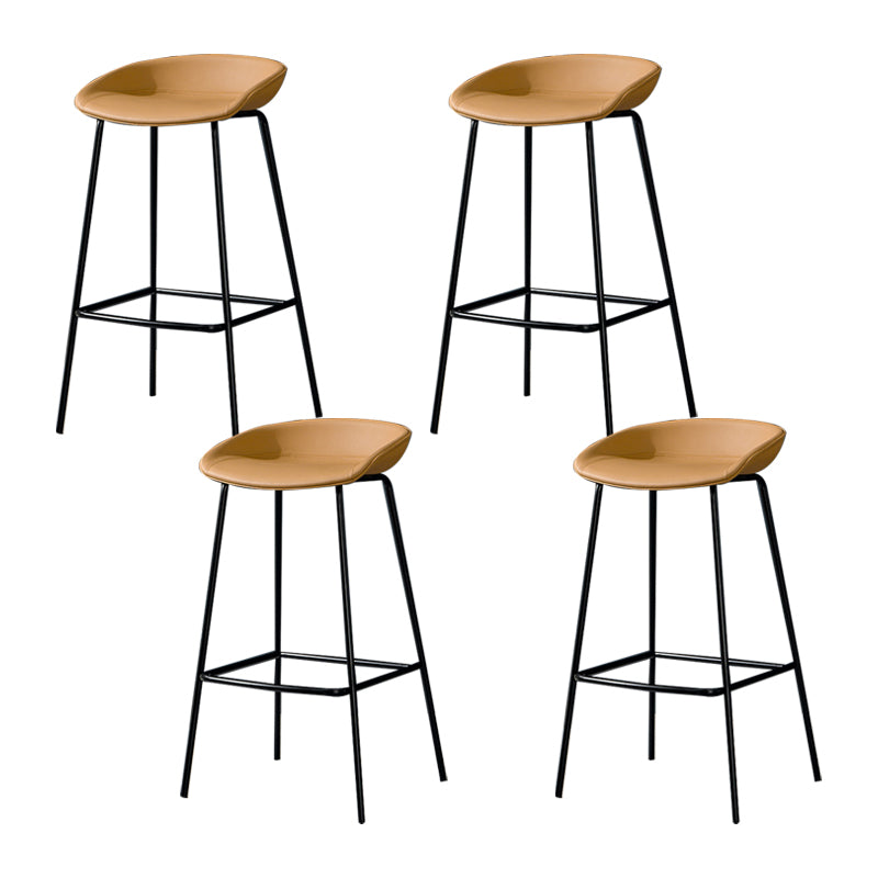 Modern Leather Counter Bar Stool Black Base Footrest Low Back Counter Stool