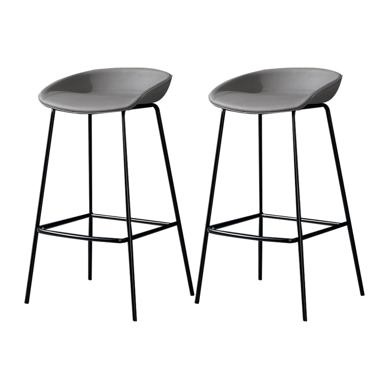 Modern Leather Counter Bar Stool Black Base Footrest Low Back Counter Stool
