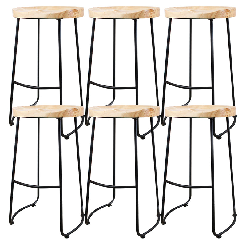 Modern Backless Armless Counter Stool Iron Cashier Bar Stool with Wooden Seat and Pedal