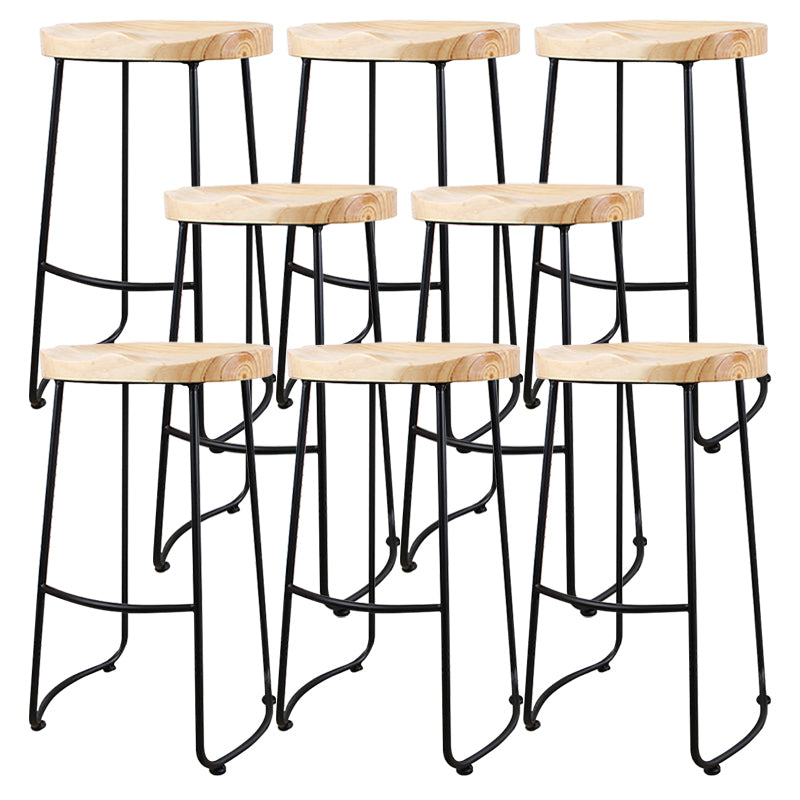 Modern Backless Armless Counter Stool Iron Cashier Bar Stool with Wooden Seat and Pedal