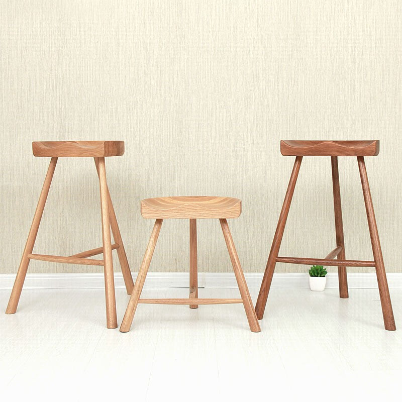 Contemporary Backless Footrest Stool Contoured Solid Wood Bar Stool
