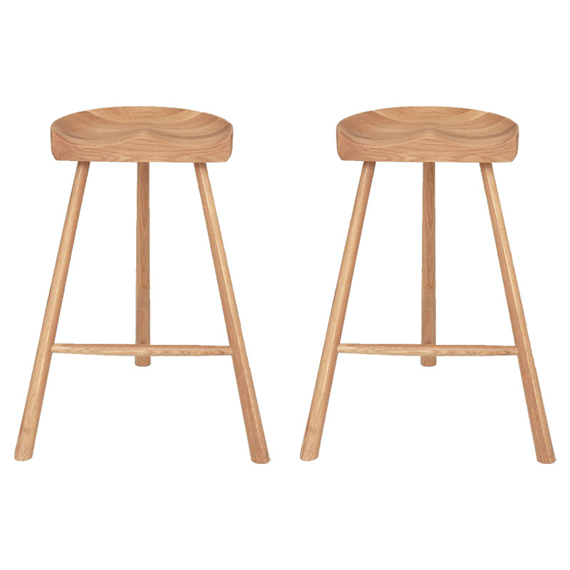 Contemporary Backless Footrest Stool Contoured Solid Wood Bar Stool