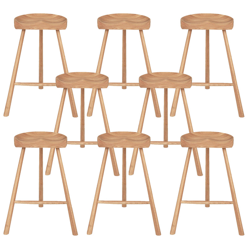 Contemporary Backless Footrest Stool Contoured Solid Wood Bar Stool