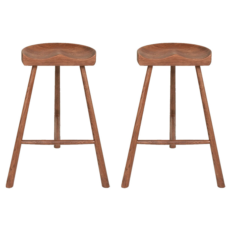 Contemporary Backless Footrest Stool Contoured Solid Wood Bar Stool