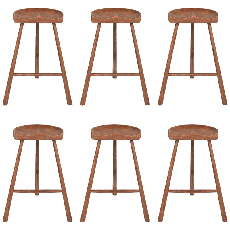 Contemporary Backless Footrest Stool Contoured Solid Wood Bar Stool
