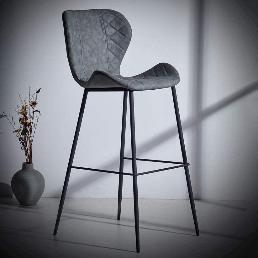 Industrial Indoor Bar-stool Leather Footrest Bucket Black Base Bar and Counter Stool