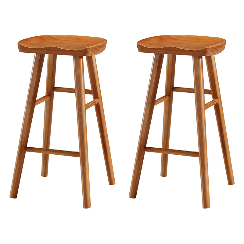 Contemporary Backless Footrest Stool Contoured Pine Solid Wood Bar Stool
