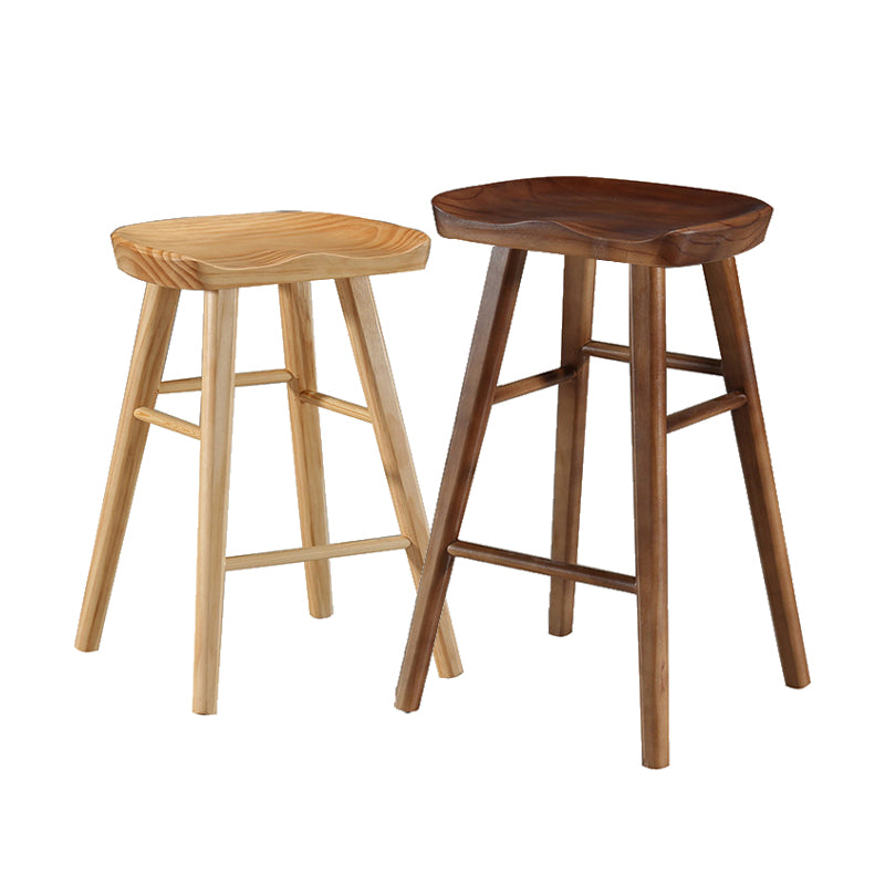 Contemporary Backless Footrest Stool Contoured Pine Solid Wood Bar Stool