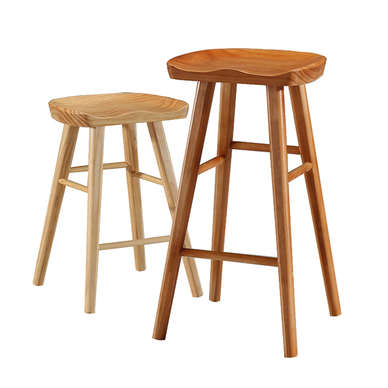 Contemporary Backless Footrest Stool Contoured Pine Solid Wood Bar Stool